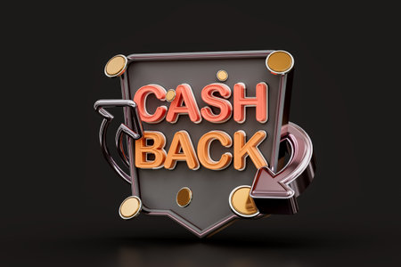 cash back offer with gold coin on dark background 3d render concept for shopping marketing paymentの写真素材