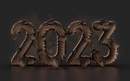 Happy new year 2023 black background with cotton effect holiday festival celebration 3d renderの写真素材