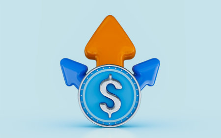 dollar rate increase business profit growth investment currency marketing sell 3d render iconの写真素材