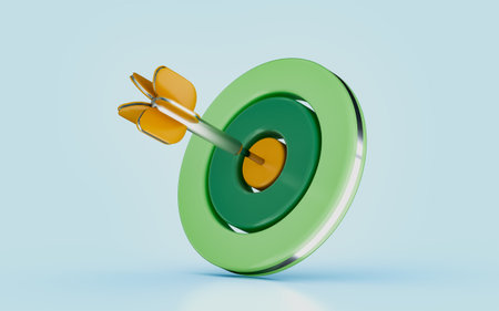 Arrows hitting the center of target success business concept shooting game hit aim 3d render iconの写真素材