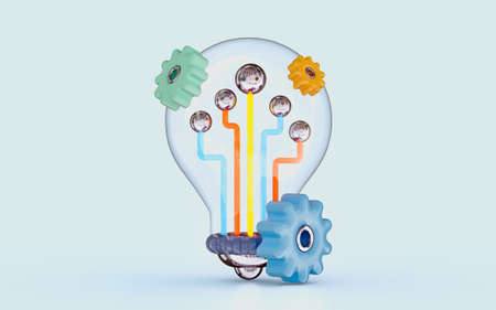 business illustration develop creative business idea Isometric big light bulb gear sign 3d renderの写真素材
