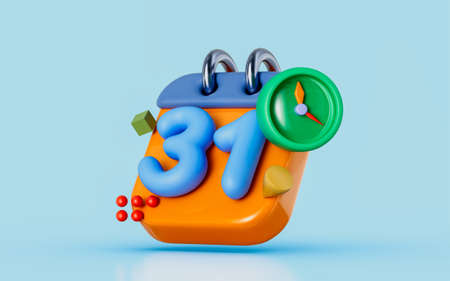 31 date calendar sign with clock blue background office time last date of month deadline 3d renderの写真素材