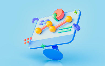 desktop monitor pie chart 3d illustration business profit financial growth increase policy interface
