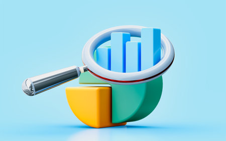 pie chart magnify glass 3d illustration growth stock diagram financial graph search find strategyの写真素材
