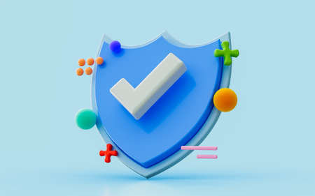 security shield check mark 3d illustration safety guaranty online secure payment method serviceの写真素材
