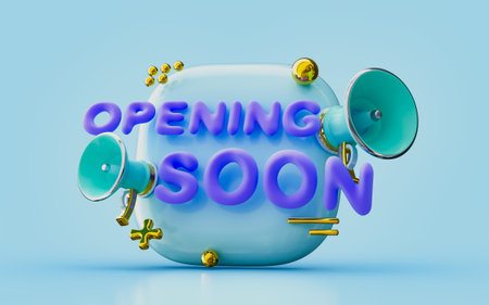 opening soon big announcement with mega microphone 3d illustration party for festive banner designの写真素材