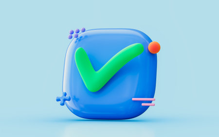 Green and blue check mark sign correct or right approve or concept and confirm 3d illustration