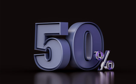 50 percent discount offer metallic effect on dark background 3d illustration for shopping marketing