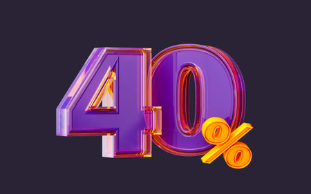 purple glass effect realistic 40 percent number symbol 3d render big sale online shopping bannerの写真素材