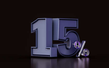 15 percent discount offer metallic effect on dark background 3d illustration for shopping marketingの写真素材