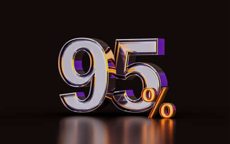 realistic glossy 95 percent discount offer on dark background 3d illustration for purchase productの写真素材