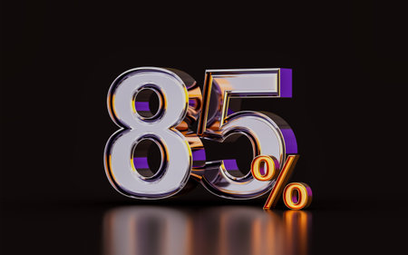 realistic glossy 85 percent discount offer on dark background 3d illustration for purchase product