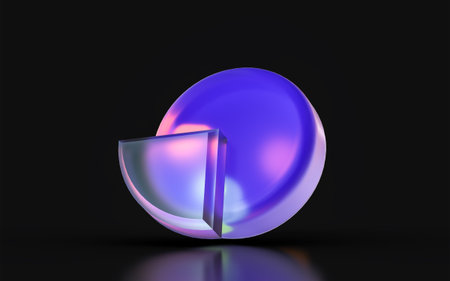 glass morphism business pie icon with colorful gradient light on dark background 3d render concept