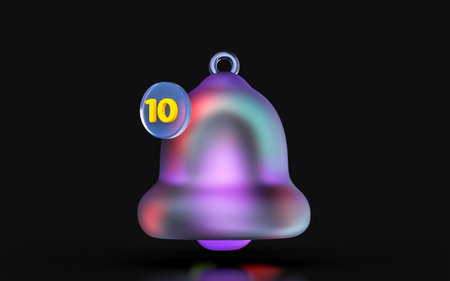 glass morphism notification bell icon with colorful gradient light on dark background 3d render