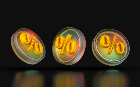 glass morphism percentage icon three view angle colorful gradient light on dark background 3d render