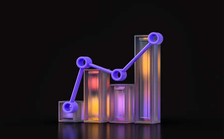 glass morphism chart line icon with colorful gradient light on dark background 3d illustrationの写真素材