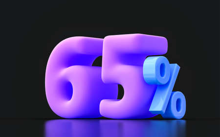 65 percent discount icon big sale offer color on dark background 3d render illustrationの写真素材