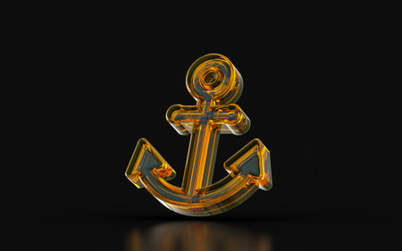 glass morphism anchor sign on dark background 3d render concept for stable ship