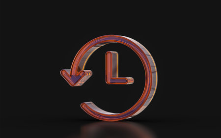 rotation clock sign glass morphism effect on dark background 3d render concept for time rewind
