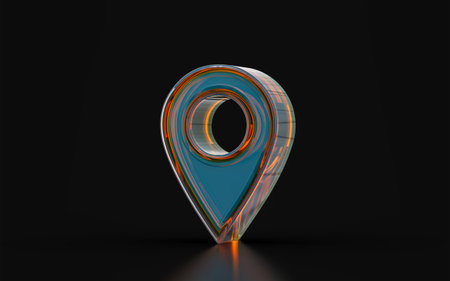 location sign glass morphism effect on dark background 3d render concept for finding place mark