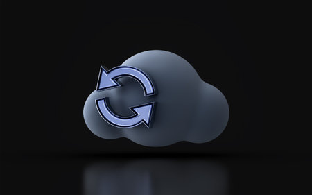 cloud refresh sign on dark background 3d render concept for data restore recycle rotation reload