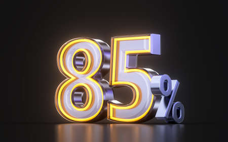 85 percent discount offer icon with metal neon glowing light on dark background 3d illustrationの写真素材
