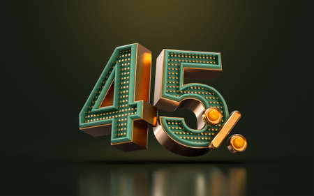 gold luxury 45 percent of number discount template background 3d render concept for sale promotionの写真素材