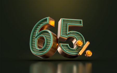 gold luxury 65 percent of number discount template background 3d render concept for sale promotionの写真素材