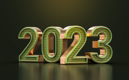 gold and green luxury 2023 happy new year Minimal text template background 3d renderの写真素材