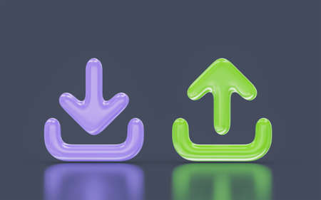 download and upload sign minimalistic look on dark background 3d render concept for file sharingの写真素材