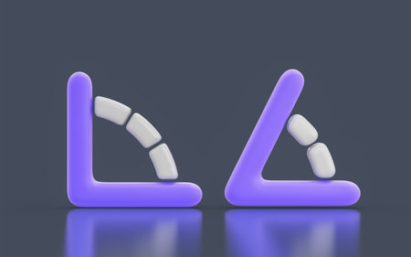 45 and 90 degrees angle sign minimalistic look on dark background 3d render concept for geometryの写真素材