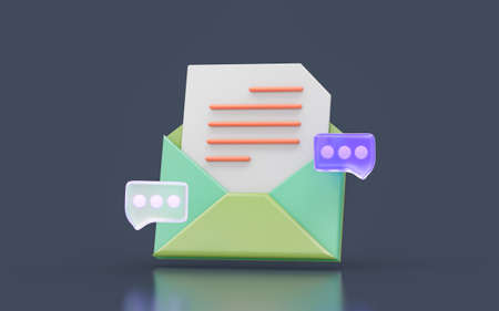 envelope document with message sign minimalistic look on dark background 3d render conceptの写真素材