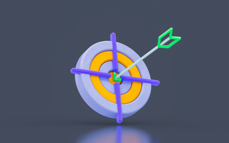 bulls eye arrow sign minimalistic look on dark background 3d render concept for target aim game