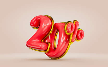 mega shopping offer 20  percent discount red color number with golden 3d render concept for sellsの写真素材