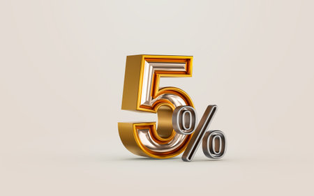 mega sell offer 5 percent discount with golden material of number 3d render concept for shopping