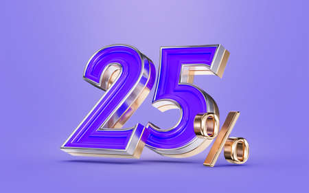 25 percent discount offer purple color number and background 3d render concept for big shoppingの写真素材