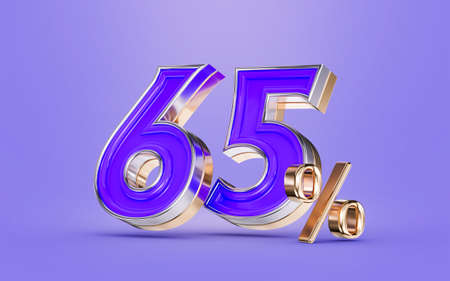 65 percent discount offer purple color number and background 3d render concept for big shoppingの写真素材