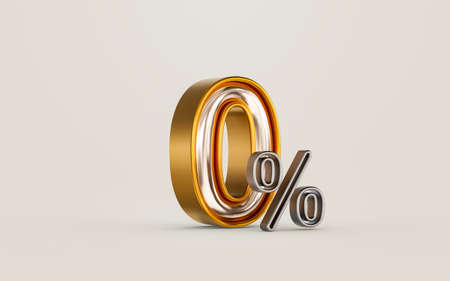 mega sell offer 0 percent interest with golden material of number 3d render concept for shoppingの写真素材