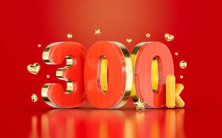 red golden number 300k social media followers Subscribers celebration 3d renderの写真素材