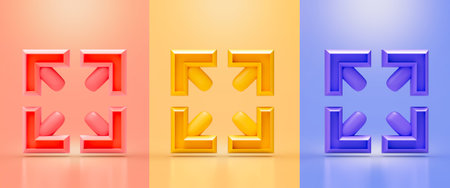 expand sign red yellow and purple color 3d render concept for expand full screen view angle