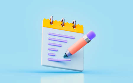 writing sign with notepad and pencil 3d render concept for writing document letter informationの写真素材