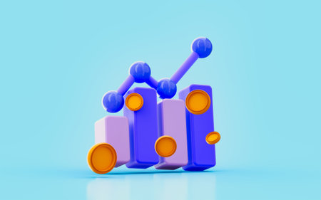 chart diagram sign with coin 3d render concept for business profit growth investment earn moneyの写真素材