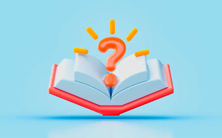 book question mark sign 3d render concept for educational subject confusing storylineの写真素材