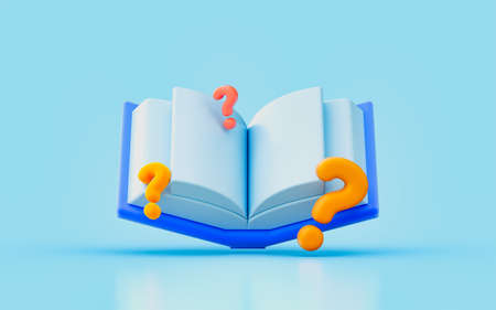 book question mark sign 3d render concept for guide answer solution exam preparationの写真素材