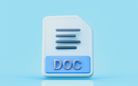 DOC file sign 3d render concept for writing cv letter notebook important information save