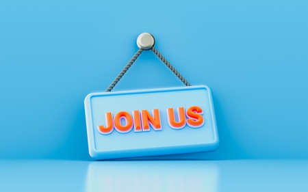 join us hanging signboard 3d render concept for inter into the project work event festivalの写真素材