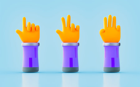 rise hand sign with one two three gesture 3d render concept for direction indicatorの写真素材