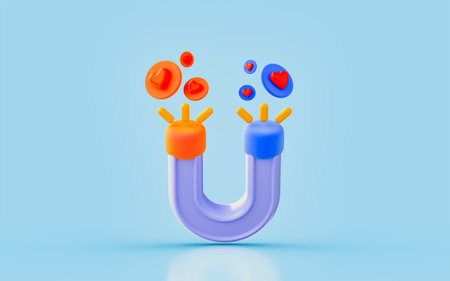 magnet sign with love emoji 3d render concept for social media management advertisingの写真素材