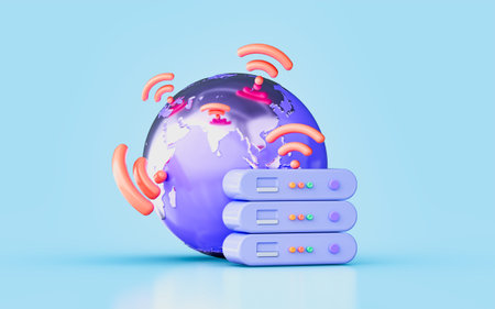 globe sign with storage WIFI signal 3d render concept for global hosting networking systemの写真素材