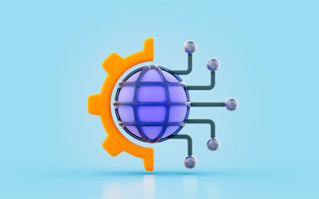 globe sing with half gear connectivity 3d render concept for digital transformation technologyの写真素材
